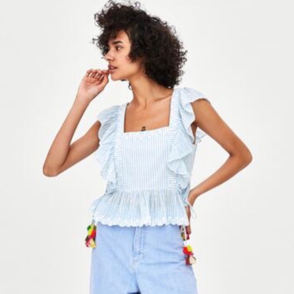 zara striped ruffle top